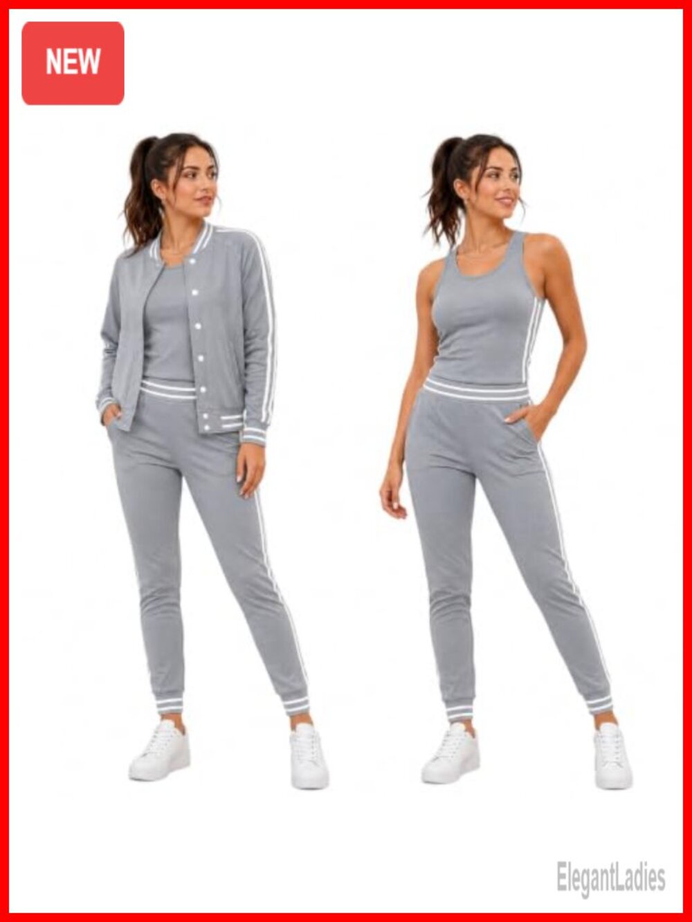 Women's 3 Piece Tracksuit Striped Tank Bomber Jacket Jogger Pants